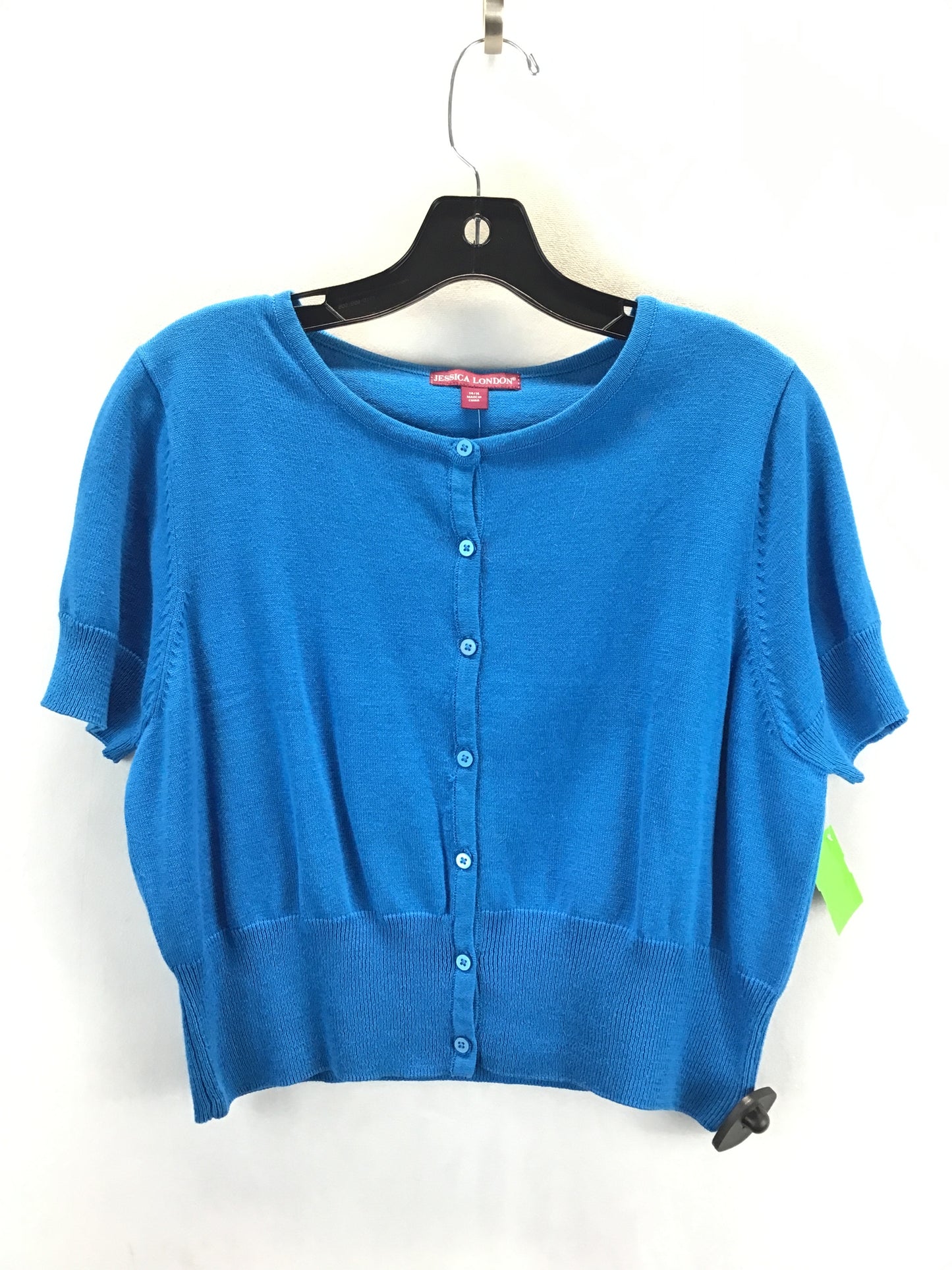 Sweater Cardigan Short Sleeve  By Jessica London In Blue, Size: Xl