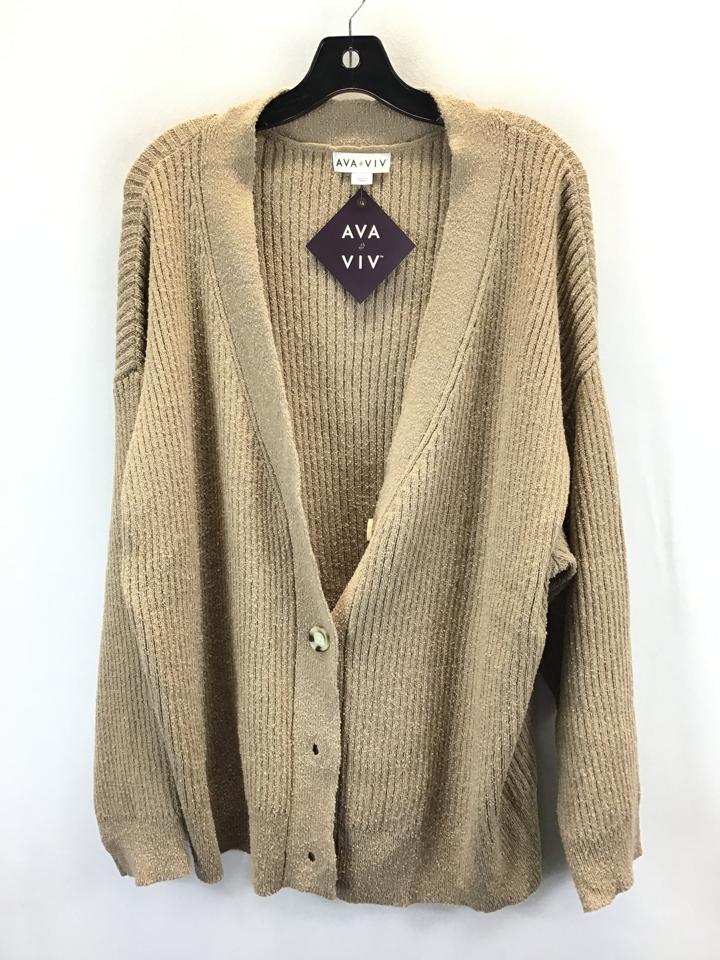 Sweater Cardigan By Ava & Viv In Tan, Size: 2x