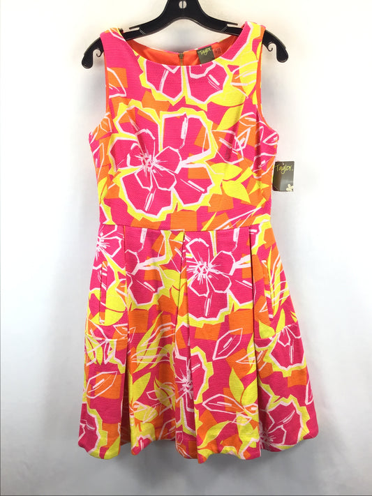 Pink & Yellow Dress Casual Midi Taylor, Size 10