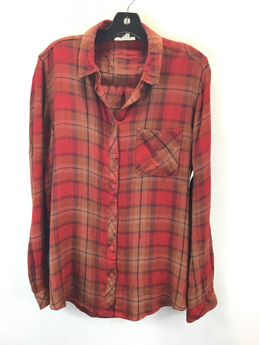 Top Long Sleeve By Beachlunchlounge In Plaid Pattern, Size: L