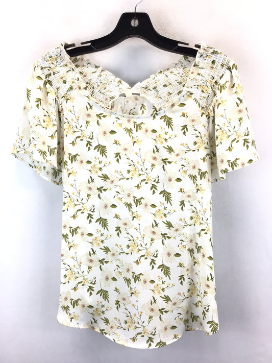 Cream & Green Top Short Sleeve Pleione, Size S