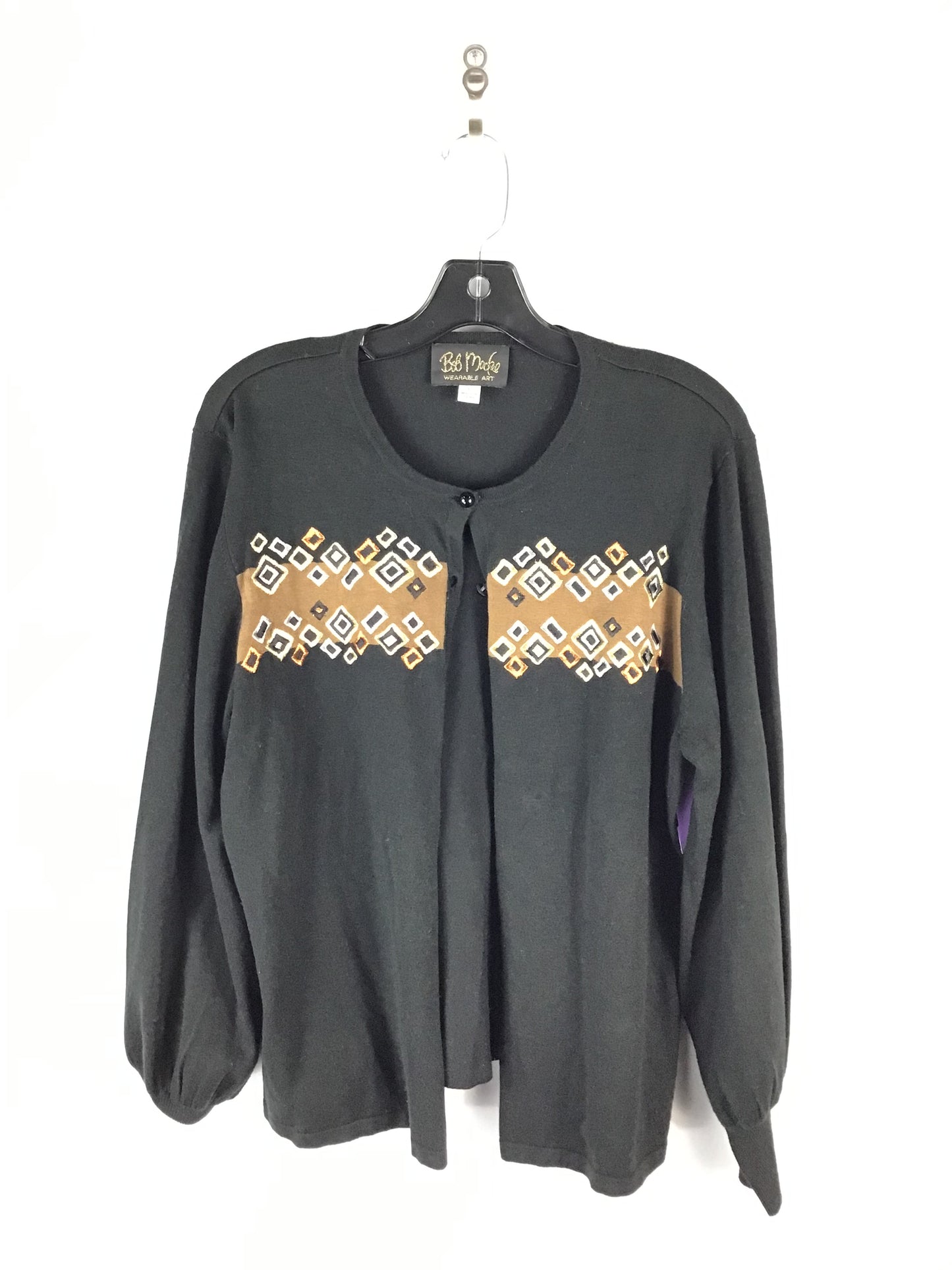 Sweater Cardigan By Bob Mackie Qvc In Black & Tan, Size: L