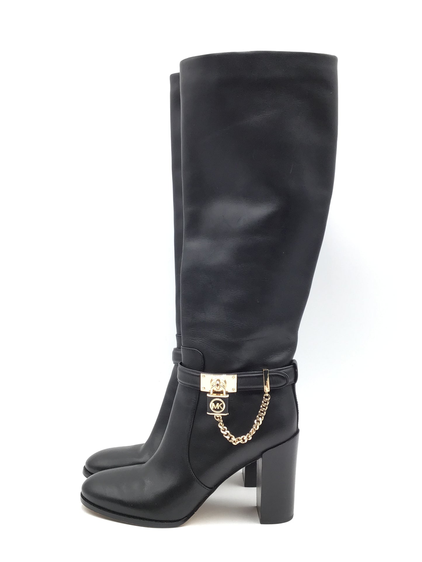 Boots Knee Heels By Michael Kors In Black & Gold, Size: 8