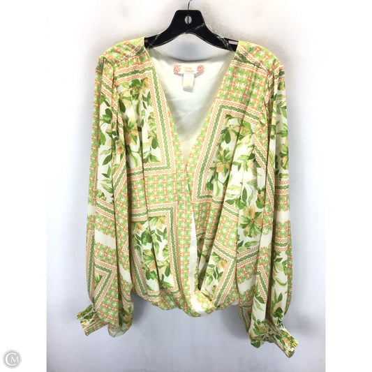 Top Long Sleeve By Flying Tomato In Green & Orange, Size: 2x