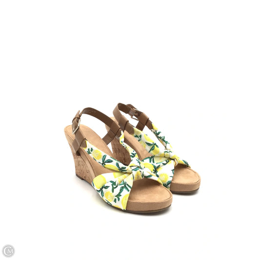 Sandals Heels Wedge By Aerosoles In Green & Yellow, Size: 8
