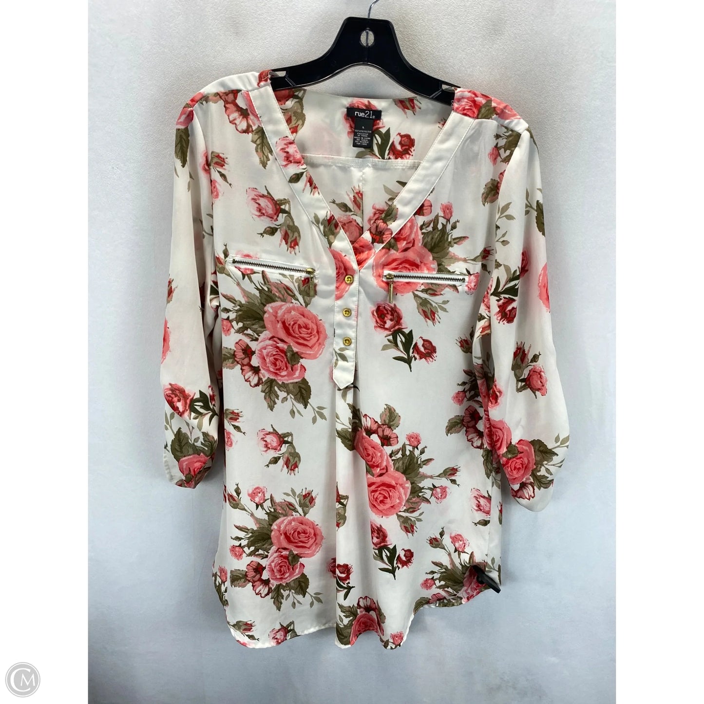 Top 3/4 Sleeve By Rue 21 In Pink & White, Size: L