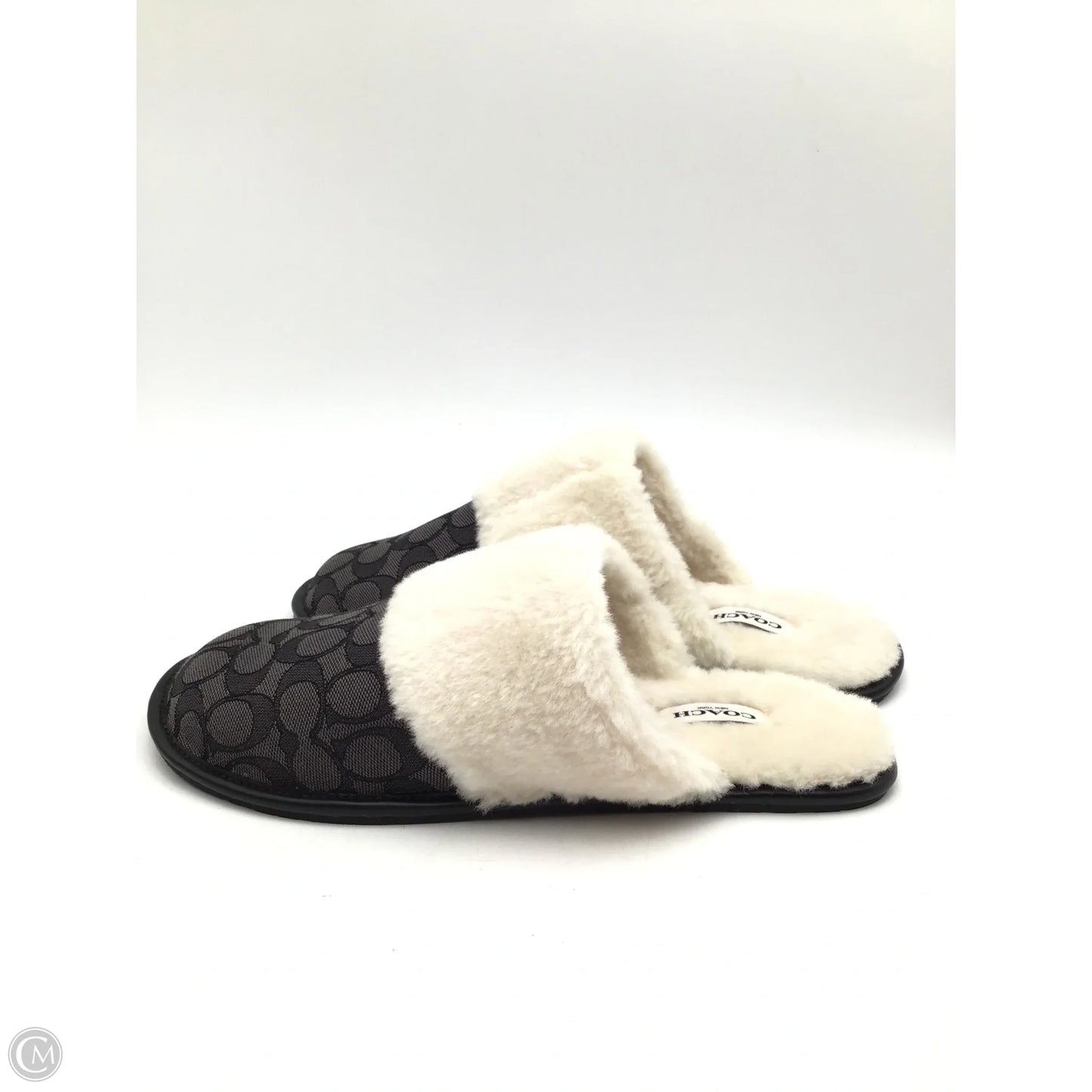 Slippers Designer By Coach In Black & Cream, Size: 10