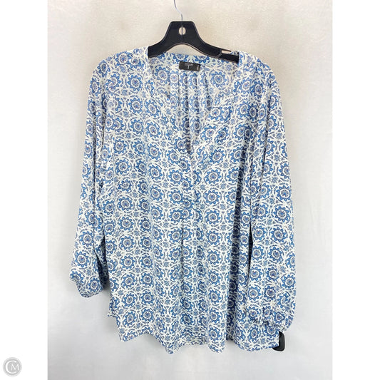Top Long Sleeve By Tahari In Blue & White, Size: 1x