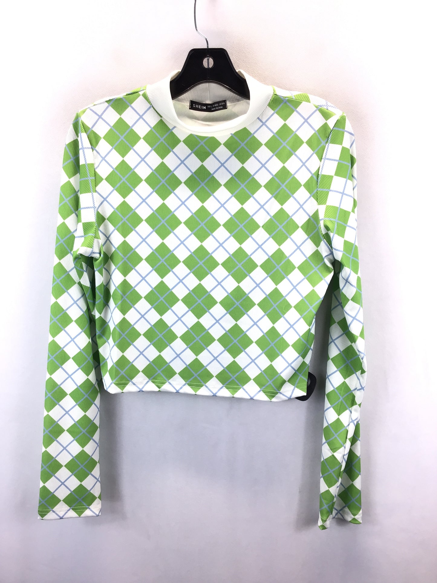 Top Long Sleeve By Shein In Green & White, Size: L