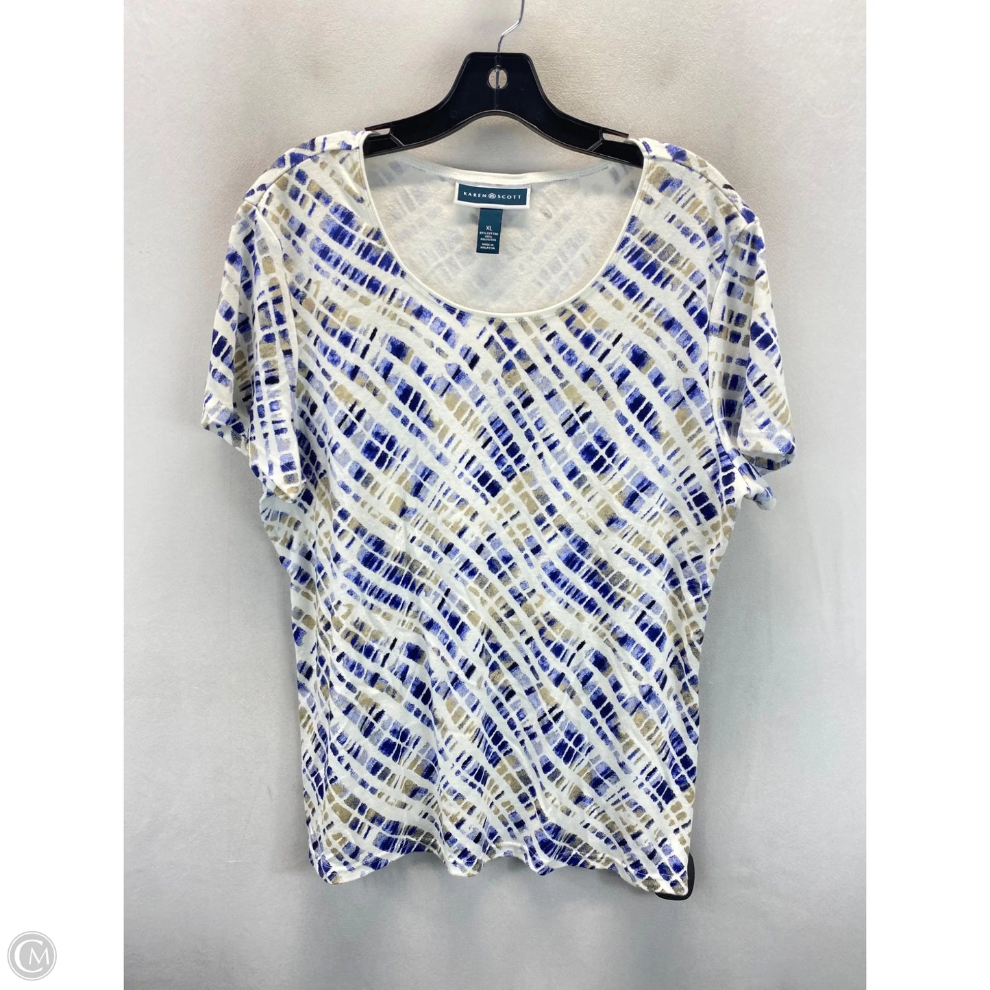 Top Short Sleeve By Karen Scott In Blue & White, Size: Xl