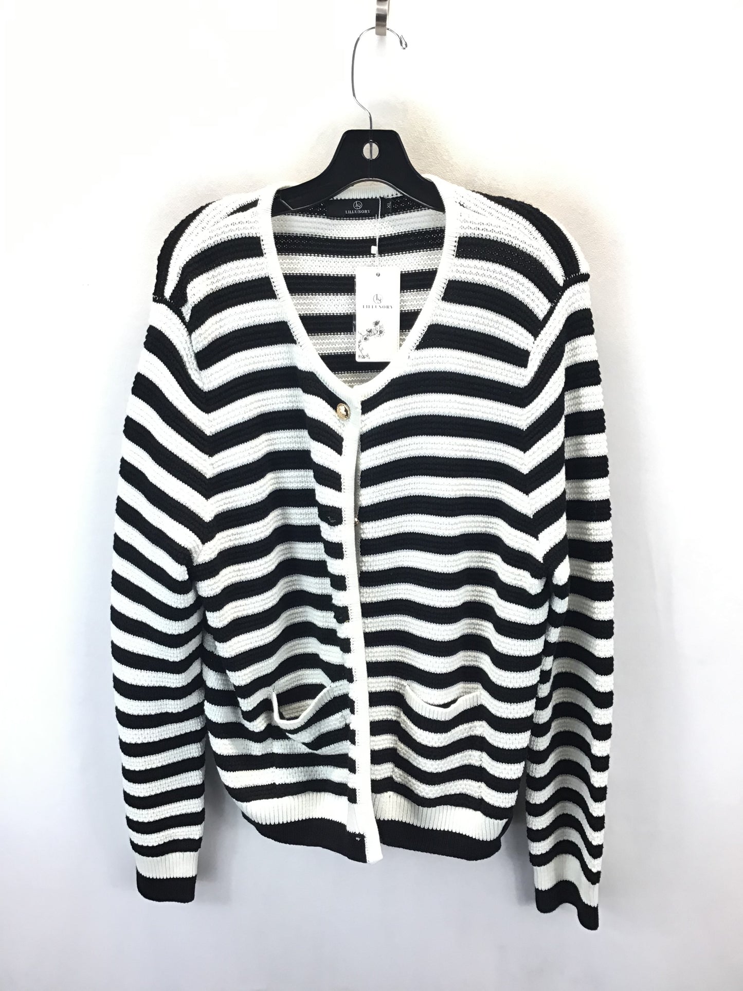 Sweater Cardigan By Clothes Mentor In Black & White, Size: Xl