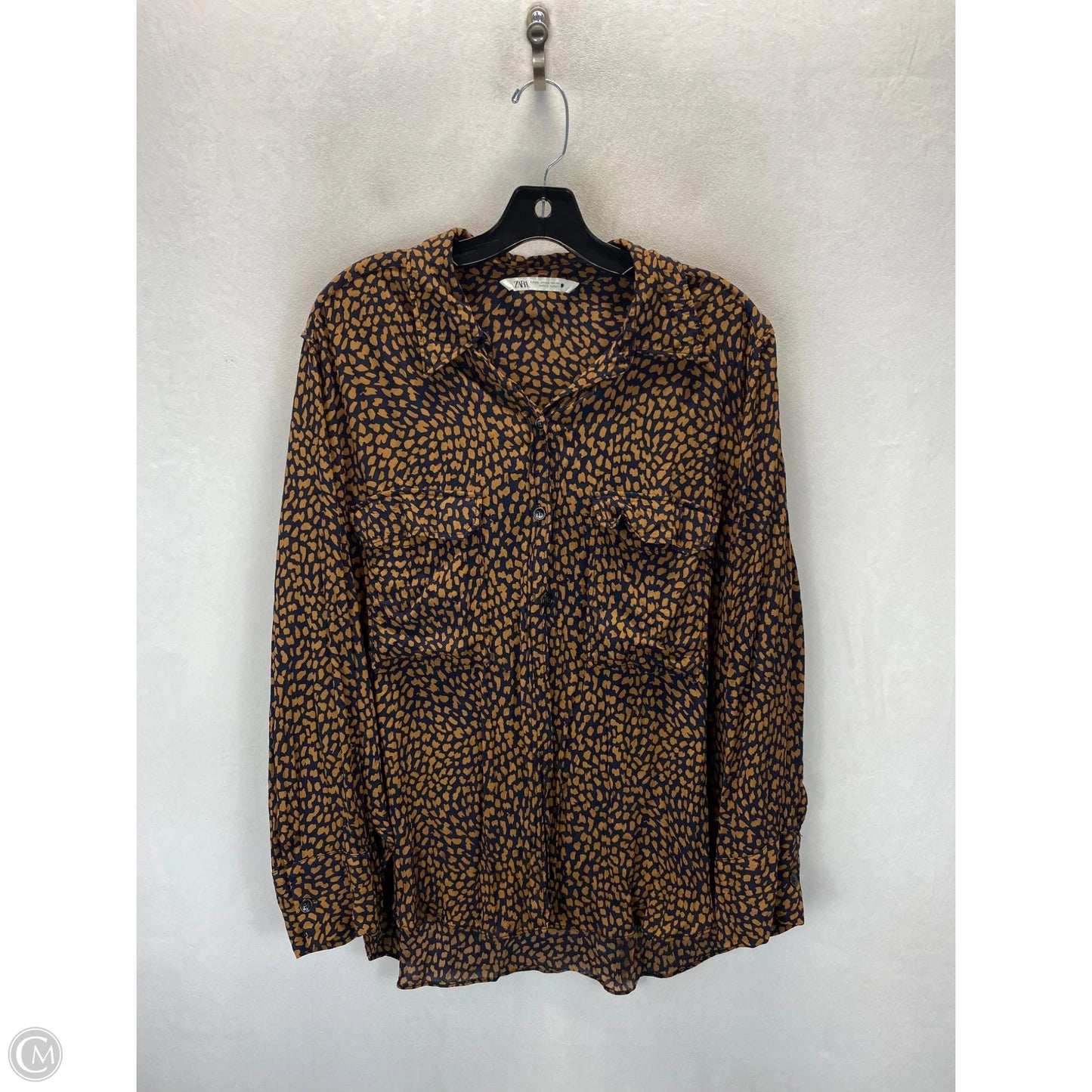 Top Long Sleeve By Zara In Blue & Brown, Size: Xxl