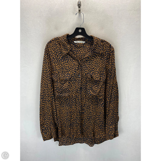 Top Long Sleeve By Zara In Blue & Brown, Size: Xxl