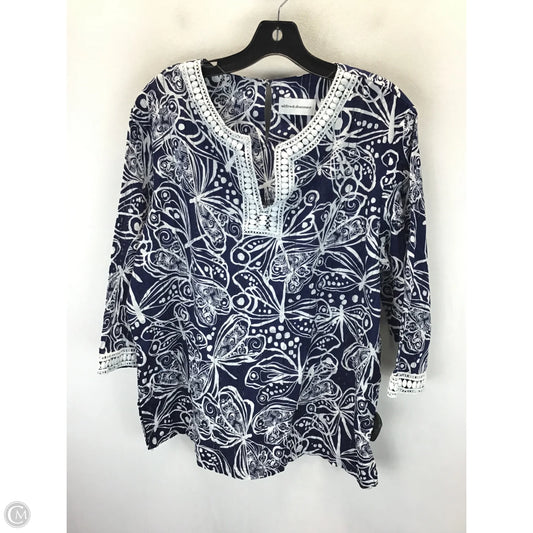 Top 3/4 Sleeve By Alfred Dunner In Blue & White, Size: 18
