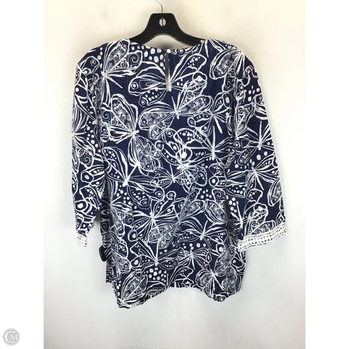 Top 3/4 Sleeve By Alfred Dunner In Blue & White, Size: 18