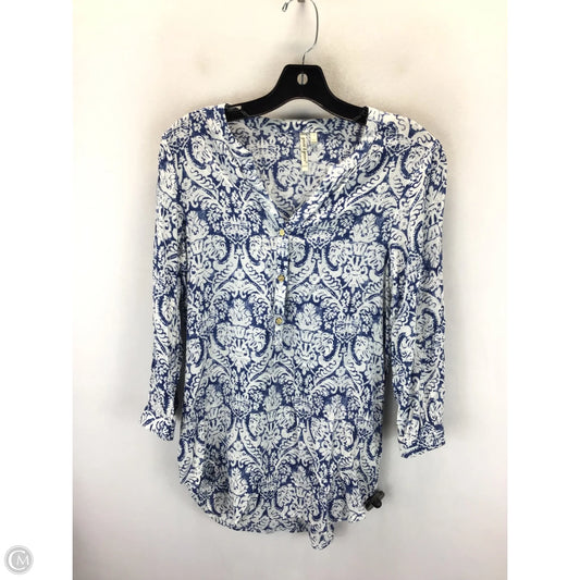 Top Long Sleeve By Grand And Greene In Blue & White, Size: S