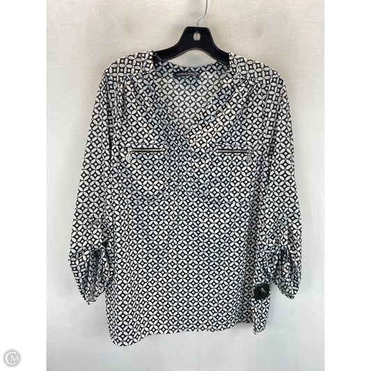 Top Long Sleeve By Adrienne Vittadini In Black & White, Size: L