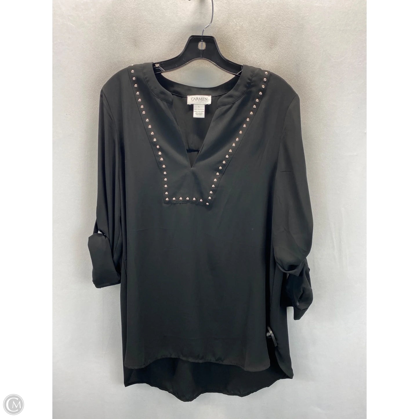 Top Long Sleeve By Carmen By Carmen Marc Valvo In Black & Gold, Size: L