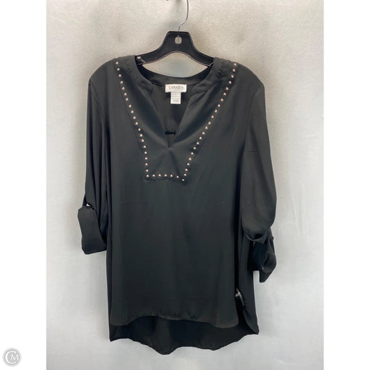 Top Long Sleeve By Carmen By Carmen Marc Valvo In Black & Gold, Size: L