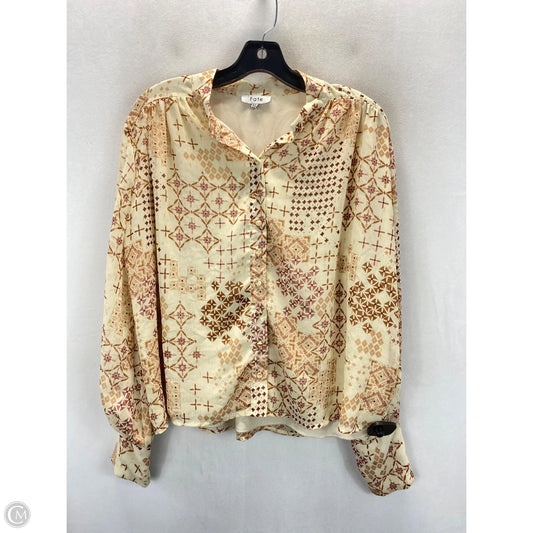 Top Long Sleeve By Fate In Cream & Pink, Size: M