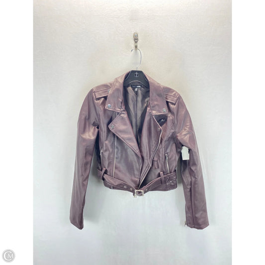 Jacket Moto Leather By Fashion Nova In Maroon, Size: M