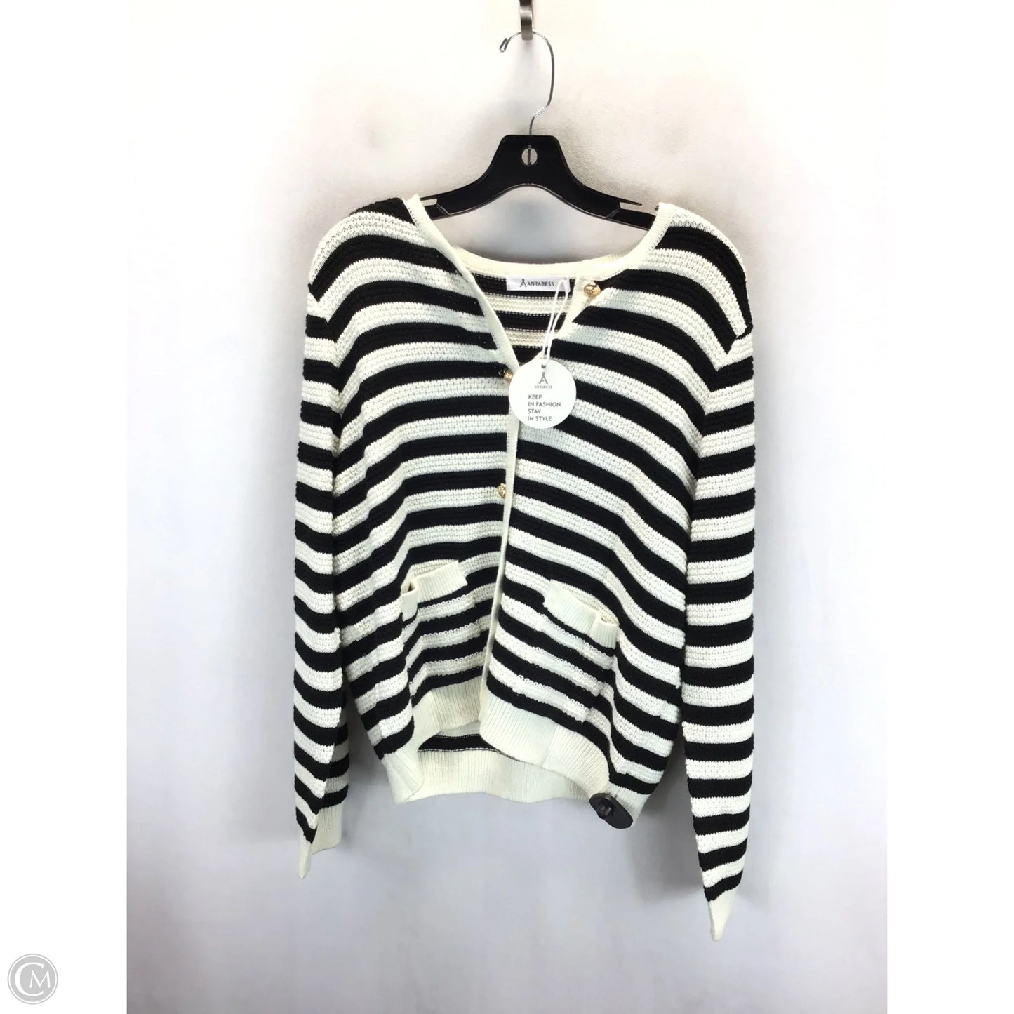 Sweater Cardigan By Clothes Mentor In Striped Pattern, Size: L