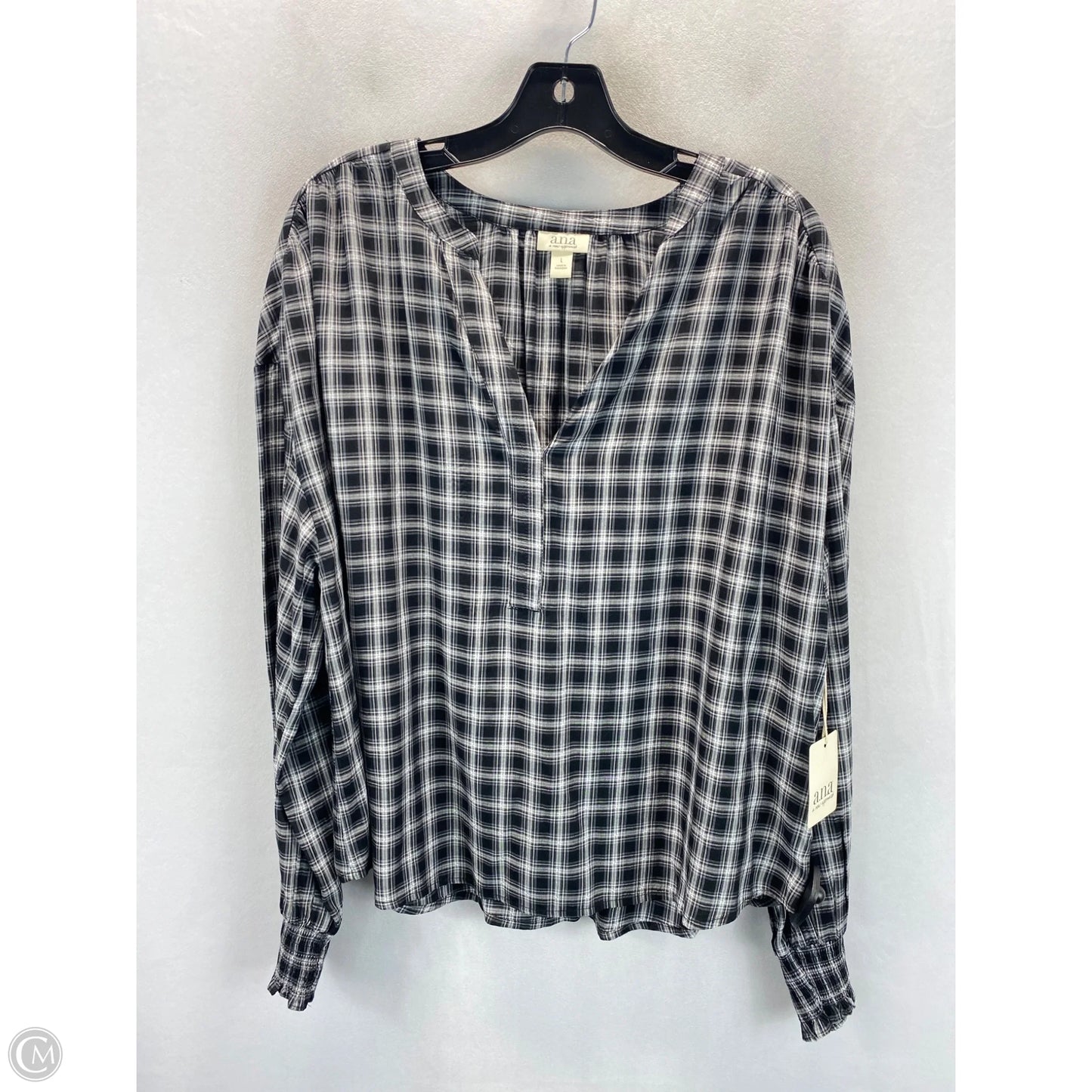Top Long Sleeve By Ana In Black & White, Size: L