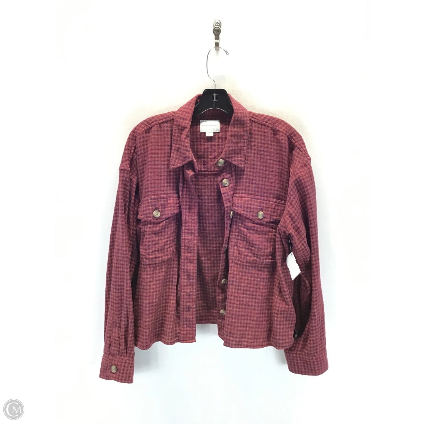 Top Long Sleeve By American Eagle In Plaid Pattern, Size: L