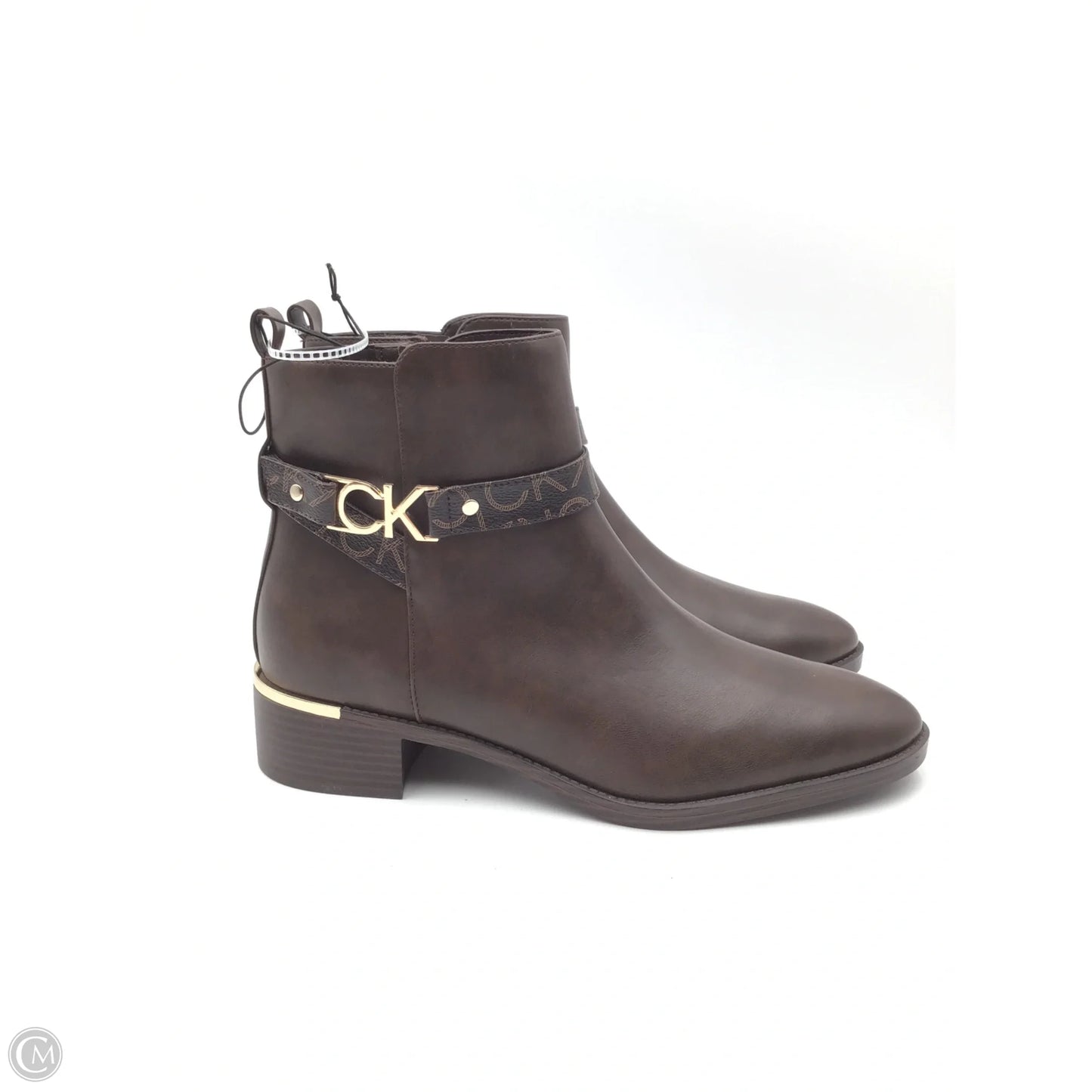 Boots Ankle Flats By Calvin Klein In Brown, Size: 11