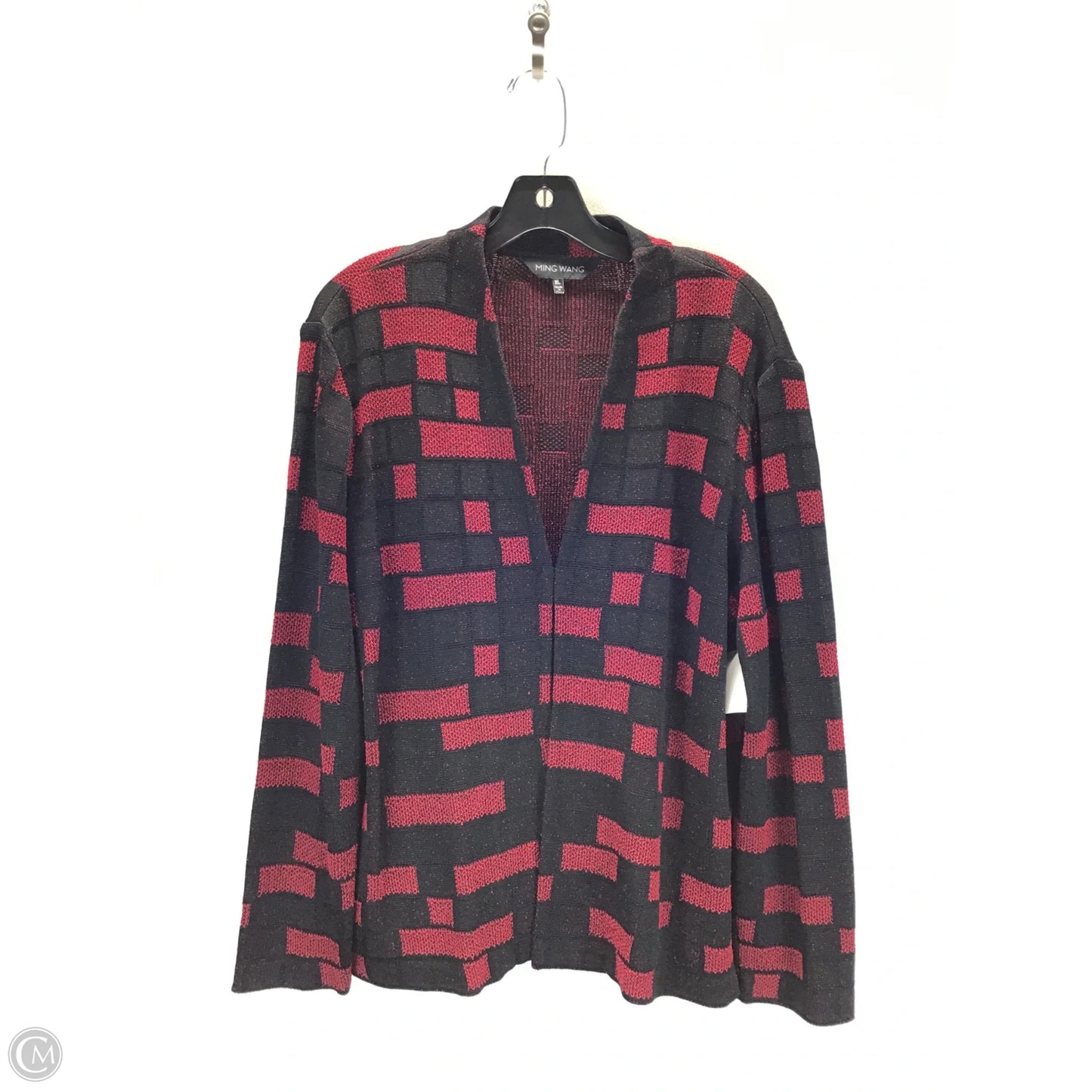 Sweater Cardigan By Ming Wang In Black & Red, Size: Xl