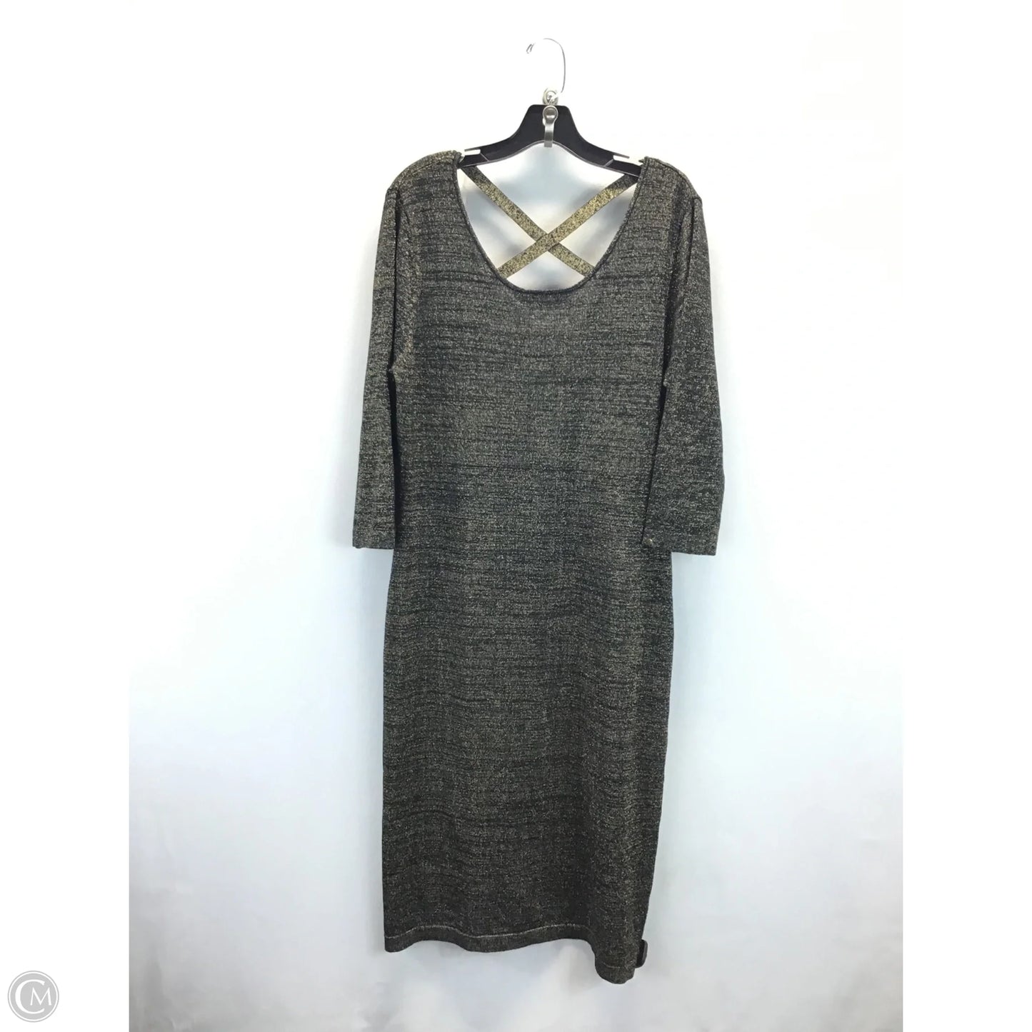 Dress Casual Midi By Allison Brittney In Black & Gold, Size: Xl