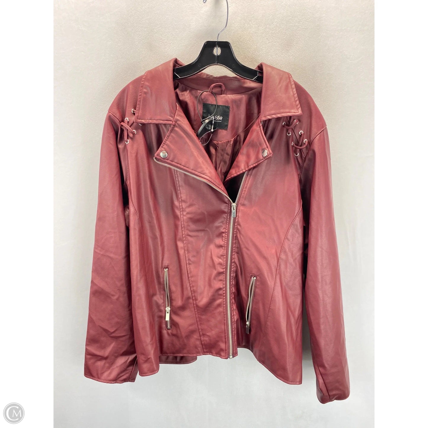 Jacket Moto Leather By Clothes Mentor In Maroon, Size: 3x