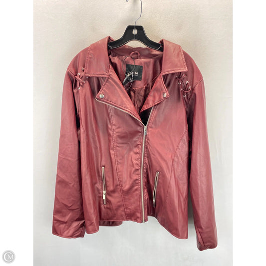 Jacket Moto Leather By Clothes Mentor In Maroon, Size: 3x