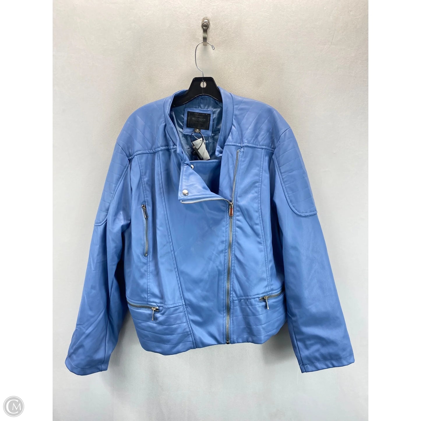 Jacket Moto Leather By Black Label In Blue, Size: 3x