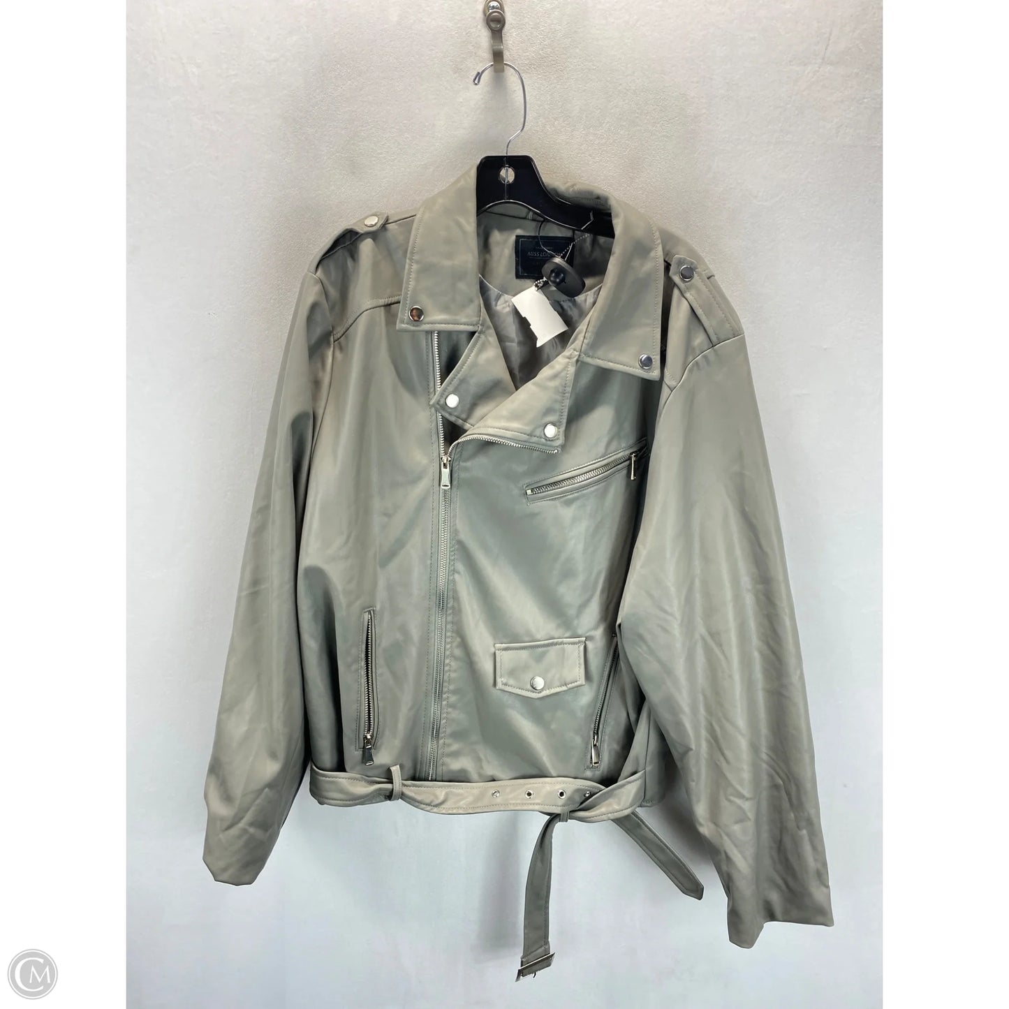 Jacket Moto Leather By Black Label In Grey, Size: 2x