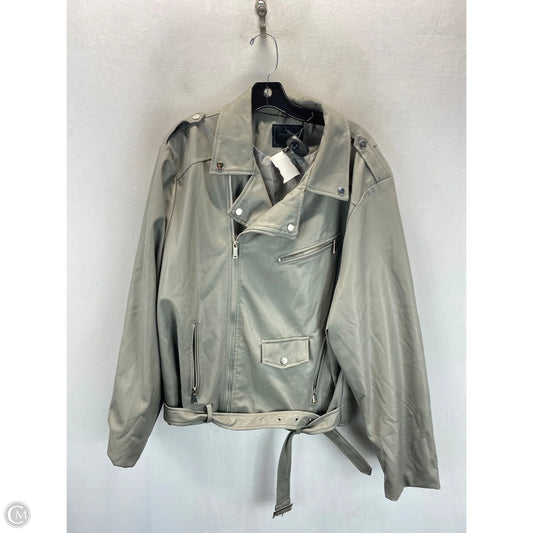 Jacket Moto Leather By Black Label In Grey, Size: 2x