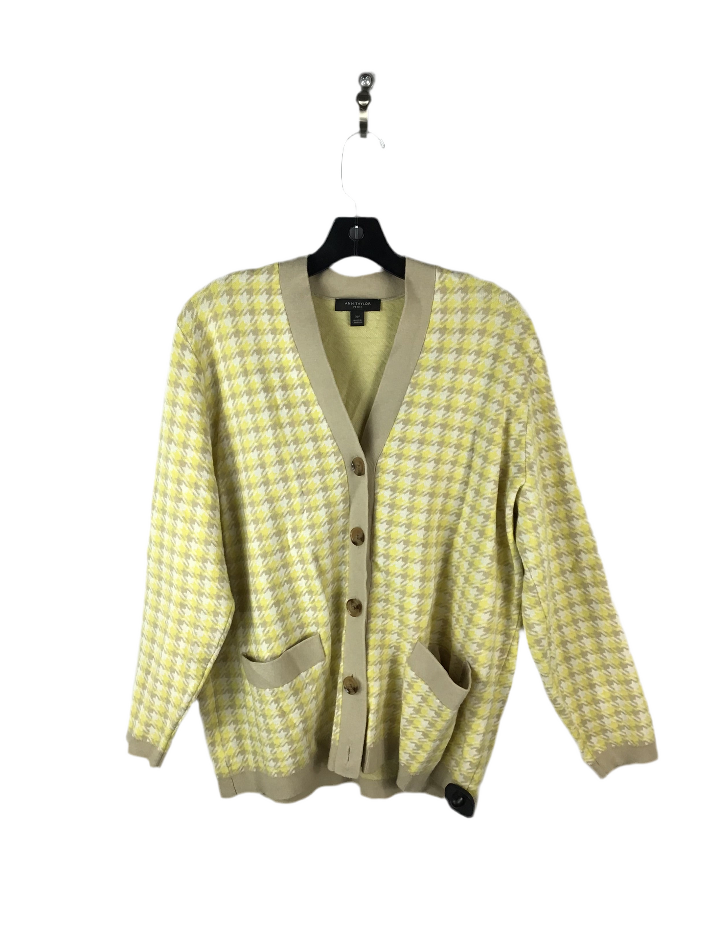 Sweater Cardigan By Ann Taylor In Cream & Yellow, Size: Petite   Xl