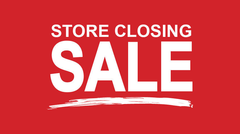Store closing sale sign on a red background